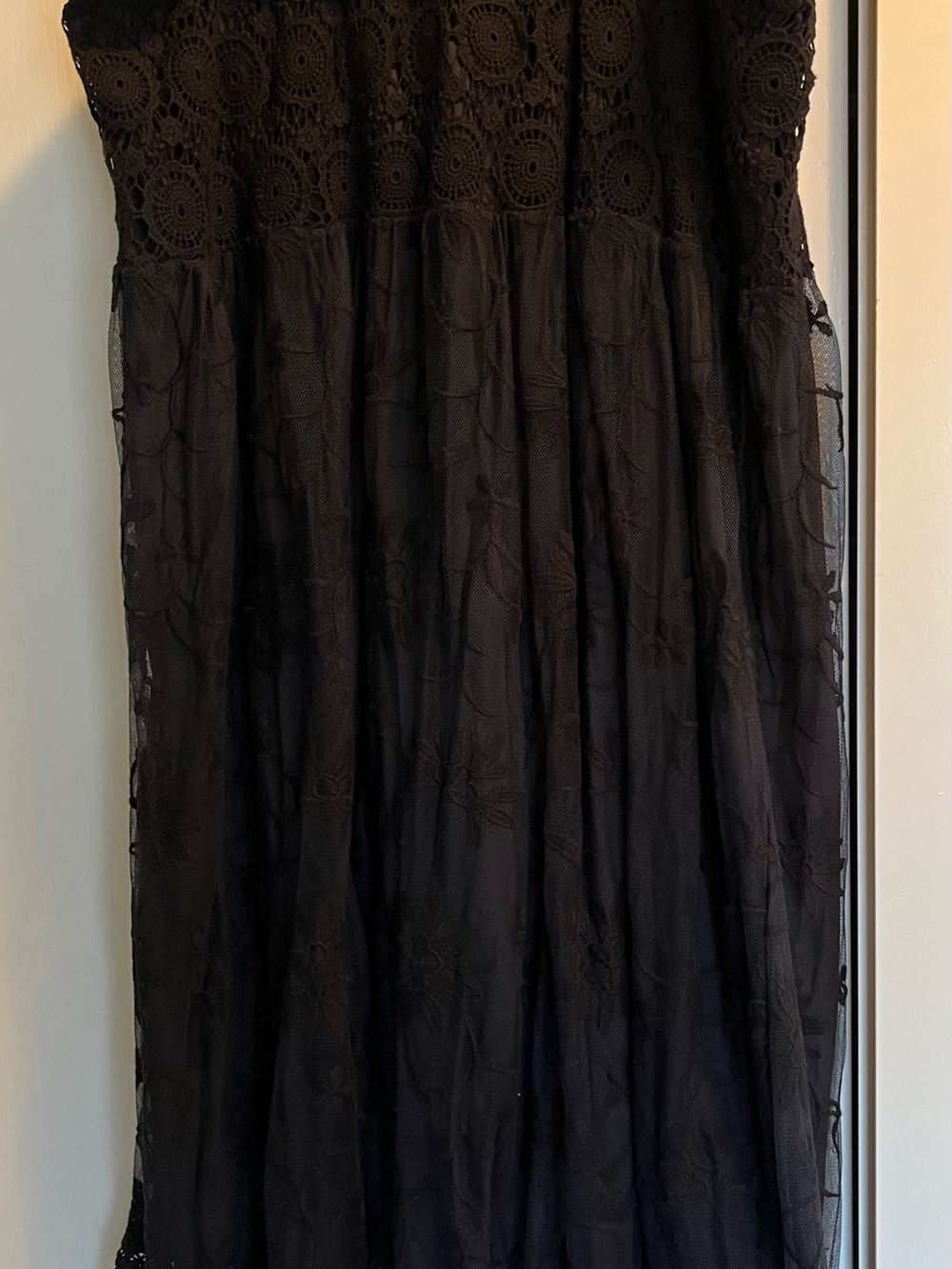Ultra Pink Black Lace Maxi Skirt with Crochet Waist